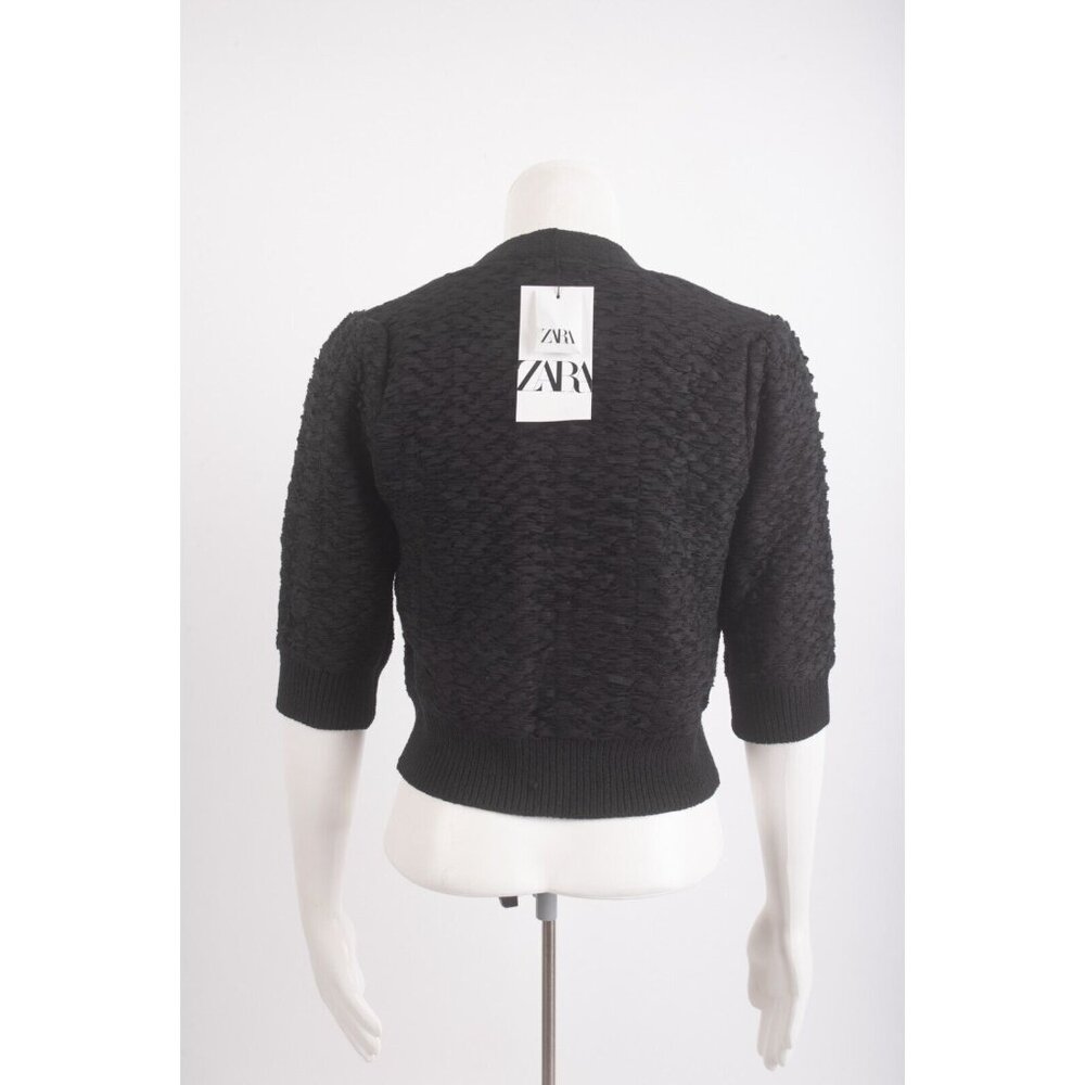 Zara NWT Black Cropped V-Neck Knit Cardigan with Crystal Buttons - Picture 5 of 6